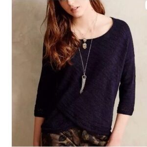 Moth Navy Blue Crossover Lightweight Pointelle V-Neck Sweater